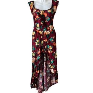 Ambiance skort maxi jumper women size L maroon floral